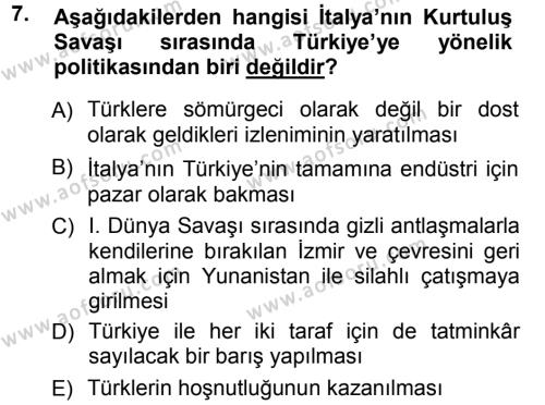 Türk Dış Politikası 1 Dersi 2012 - 2013 Yılı (Vize) Ara Sınavı 7. Soru