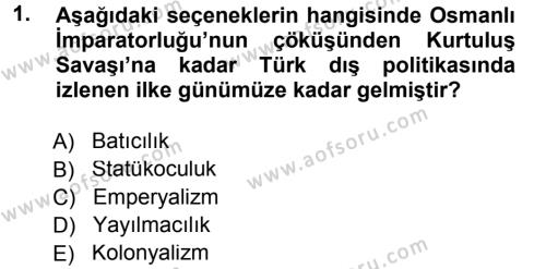 Türk Dış Politikası 1 Dersi 2012 - 2013 Yılı (Final) Dönem Sonu Sınavı 1. Soru