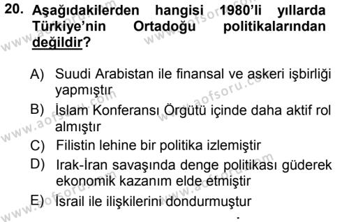 Türk Dış Politikası 1 Dersi 2012 - 2013 Yılı (Final) Dönem Sonu Sınavı 20. Soru