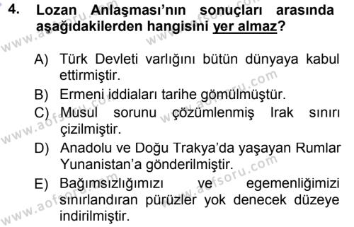 Türk Dış Politikası 1 Dersi 2012 - 2013 Yılı (Final) Dönem Sonu Sınavı 4. Soru