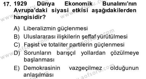 Türk Dış Politikası 1 Dersi 2013 - 2014 Yılı (Vize) Ara Sınavı 17. Soru