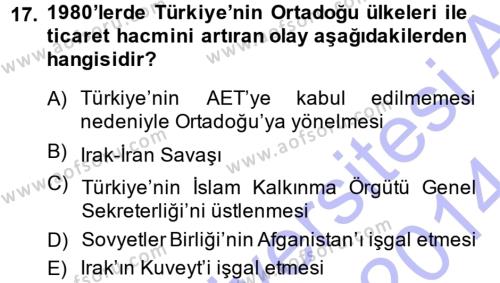 Türk Dış Politikası 1 Dersi 2013 - 2014 Yılı (Final) Dönem Sonu Sınavı 17. Soru