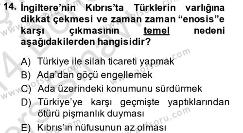 Türk Dış Politikası 1 Dersi 2013 - 2014 Yılı Tek Ders Sınavı 14. Soru