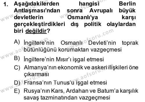 Türk Dış Politikası 1 Dersi 2014 - 2015 Yılı (Vize) Ara Sınavı 1. Soru
