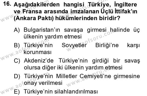 Türk Dış Politikası 1 Dersi 2014 - 2015 Yılı (Vize) Ara Sınavı 16. Soru