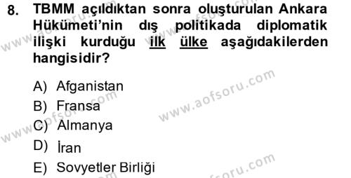 Türk Dış Politikası 1 Dersi 2014 - 2015 Yılı (Vize) Ara Sınavı 8. Soru