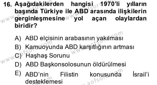 Türk Dış Politikası 1 Dersi 2014 - 2015 Yılı (Final) Dönem Sonu Sınavı 16. Soru