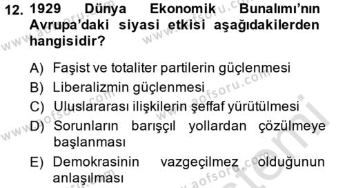 Türk Dış Politikası 1 Dersi 2014 - 2015 Yılı Tek Ders Sınavı 12. Soru