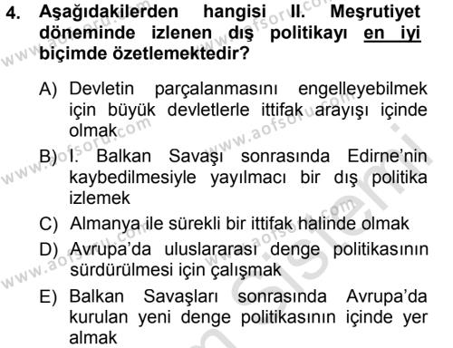 Türk Dış Politikası 1 Dersi 2014 - 2015 Yılı Tek Ders Sınavı 4. Soru