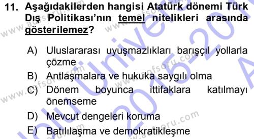 Türk Dış Politikası 1 Dersi 2015 - 2016 Yılı (Vize) Ara Sınavı 11. Soru