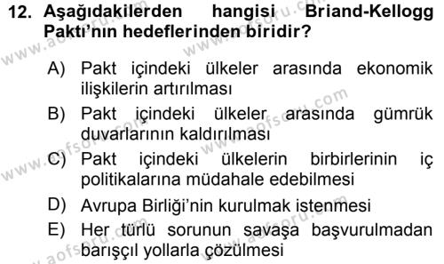 Türk Dış Politikası 1 Dersi 2015 - 2016 Yılı (Vize) Ara Sınavı 12. Soru