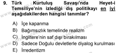 Türk Dış Politikası 1 Dersi 2015 - 2016 Yılı (Vize) Ara Sınavı 9. Soru