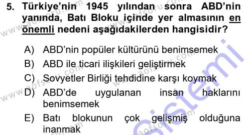 Türk Dış Politikası 1 Dersi 2015 - 2016 Yılı (Final) Dönem Sonu Sınavı 5. Soru