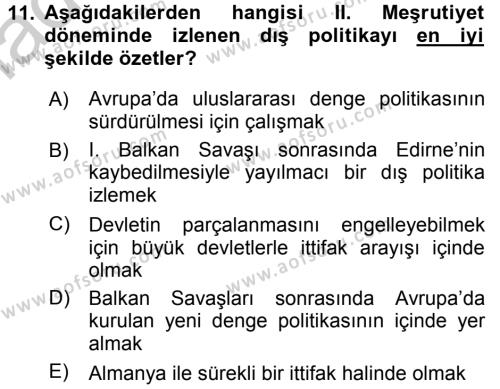 Türk Dış Politikası 1 Dersi 2016 - 2017 Yılı 3 Ders Sınavı 11. Soru