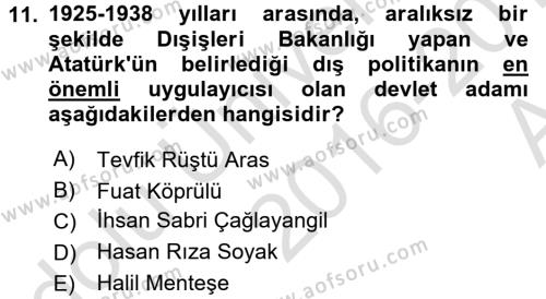 Türk Dış Politikası 1 Dersi 2016 - 2017 Yılı (Vize) Ara Sınavı 11. Soru