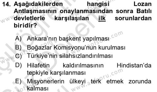 Türk Dış Politikası 1 Dersi 2016 - 2017 Yılı (Vize) Ara Sınavı 14. Soru