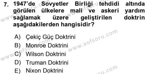 Türk Dış Politikası 1 Dersi 2016 - 2017 Yılı (Final) Dönem Sonu Sınavı 7. Soru