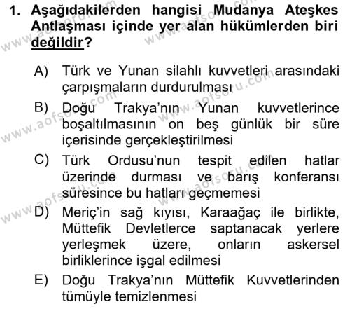 Türk Dış Politikası 1 Dersi 2022 - 2023 Yılı (Vize) Ara Sınavı 1. Soru
