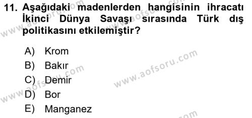 Türk Dış Politikası 1 Dersi 2022 - 2023 Yılı (Vize) Ara Sınavı 11. Soru