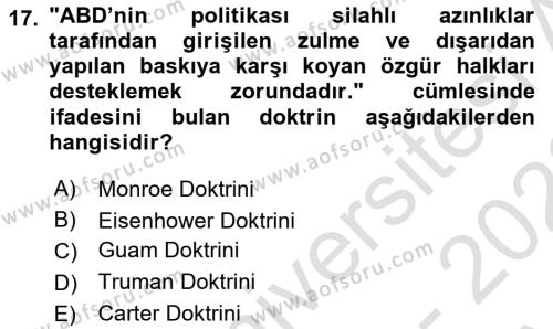 Türk Dış Politikası 1 Dersi 2022 - 2023 Yılı (Vize) Ara Sınavı 17. Soru