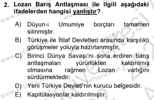 Türk Dış Politikası 1 Dersi 2022 - 2023 Yılı (Vize) Ara Sınavı 2. Soru