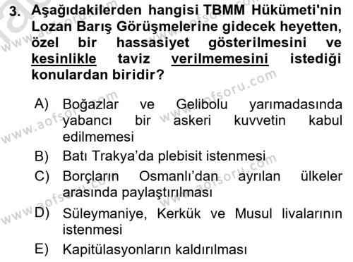 Türk Dış Politikası 1 Dersi 2022 - 2023 Yılı (Vize) Ara Sınavı 3. Soru