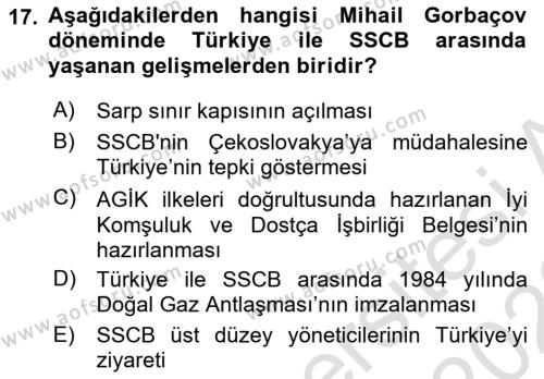Türk Dış Politikası 1 Dersi 2022 - 2023 Yılı (Final) Dönem Sonu Sınavı 17. Soru