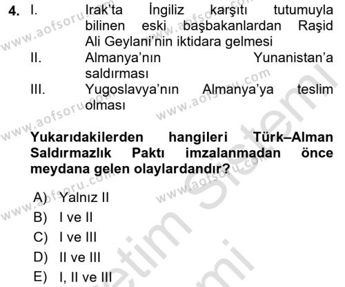 Türk Dış Politikası 1 Dersi 2022 - 2023 Yılı (Final) Dönem Sonu Sınavı 4. Soru