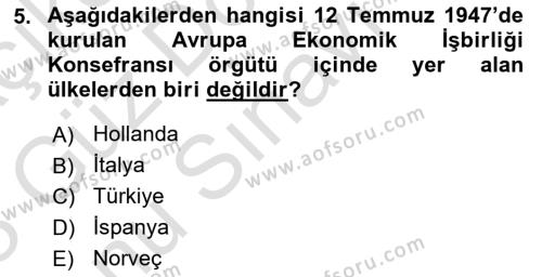 Türk Dış Politikası 1 Dersi 2022 - 2023 Yılı (Final) Dönem Sonu Sınavı 5. Soru