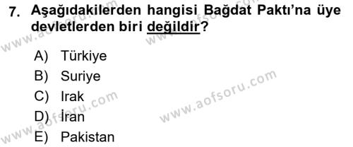 Türk Dış Politikası 1 Dersi 2022 - 2023 Yılı (Final) Dönem Sonu Sınavı 7. Soru