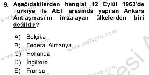 Türk Dış Politikası 1 Dersi 2022 - 2023 Yılı (Final) Dönem Sonu Sınavı 9. Soru