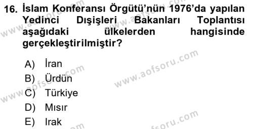 Türk Dış Politikası 1 Dersi 2022 - 2023 Yılı Yaz Okulu Sınavı 16. Soru