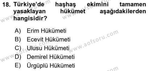 Türk Dış Politikası 1 Dersi 2022 - 2023 Yılı Yaz Okulu Sınavı 18. Soru