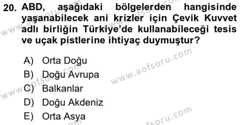 Türk Dış Politikası 1 Dersi 2022 - 2023 Yılı Yaz Okulu Sınavı 20. Soru