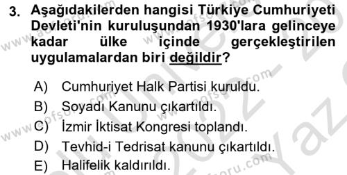 Türk Dış Politikası 1 Dersi 2022 - 2023 Yılı Yaz Okulu Sınavı 3. Soru