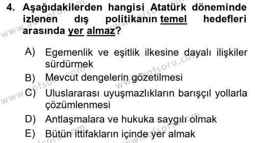 Türk Dış Politikası 1 Dersi 2022 - 2023 Yılı Yaz Okulu Sınavı 4. Soru