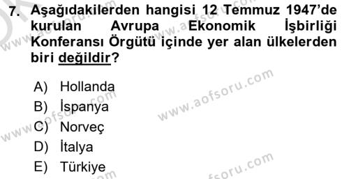 Türk Dış Politikası 1 Dersi 2022 - 2023 Yılı Yaz Okulu Sınavı 7. Soru