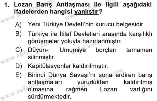 Türk Dış Politikası 1 Dersi 2023 - 2024 Yılı (Vize) Ara Sınavı 1. Soru