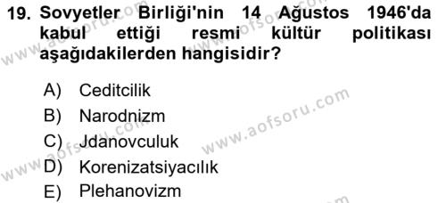 Türk Dış Politikası 1 Dersi 2023 - 2024 Yılı (Vize) Ara Sınavı 19. Soru