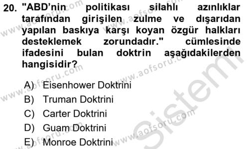 Türk Dış Politikası 1 Dersi 2023 - 2024 Yılı (Vize) Ara Sınavı 20. Soru