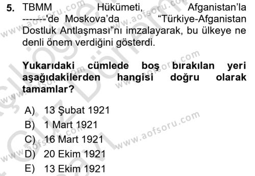 Türk Dış Politikası 1 Dersi 2023 - 2024 Yılı (Vize) Ara Sınavı 5. Soru