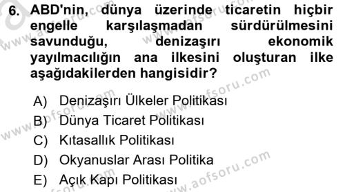 Türk Dış Politikası 1 Dersi 2023 - 2024 Yılı (Vize) Ara Sınavı 6. Soru