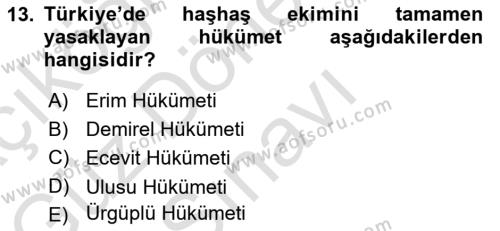 Türk Dış Politikası 1 Dersi 2023 - 2024 Yılı (Final) Dönem Sonu Sınavı 13. Soru