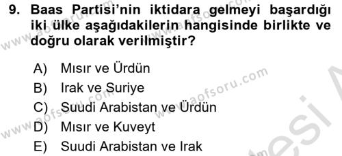 Türk Dış Politikası 1 Dersi 2023 - 2024 Yılı (Final) Dönem Sonu Sınavı 9. Soru