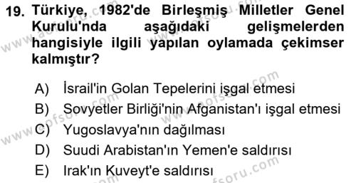 Türk Dış Politikası 1 Dersi 2023 - 2024 Yılı Yaz Okulu Sınavı 19. Soru