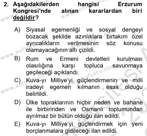 Türk Dış Politikası 1 Dersi 2023 - 2024 Yılı Yaz Okulu Sınavı 2. Soru