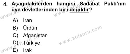 Türk Dış Politikası 1 Dersi 2023 - 2024 Yılı Yaz Okulu Sınavı 4. Soru