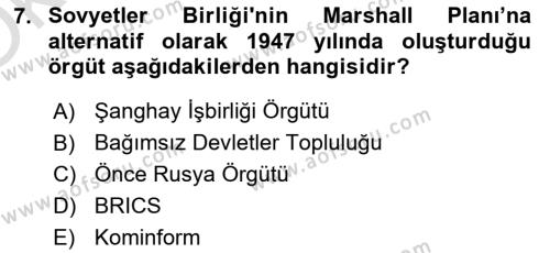 Türk Dış Politikası 1 Dersi 2023 - 2024 Yılı Yaz Okulu Sınavı 7. Soru