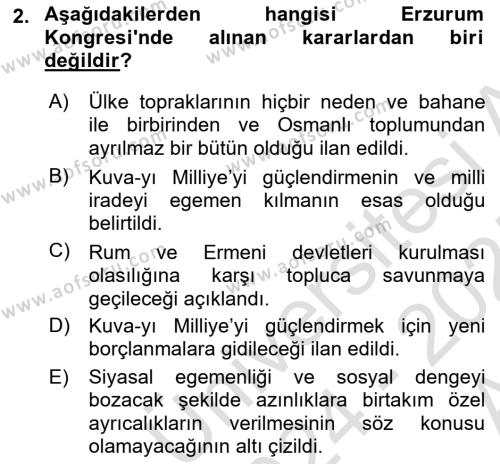 Türk Dış Politikası 1 Dersi 2024 - 2025 Yılı (Vize) Ara Sınavı 2. Soru