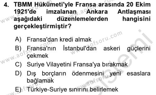 Türk Dış Politikası 1 Dersi 2024 - 2025 Yılı (Vize) Ara Sınavı 4. Soru